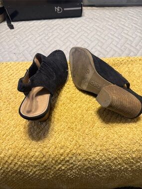 Cato Black Suede Slingback Block Heel Mules